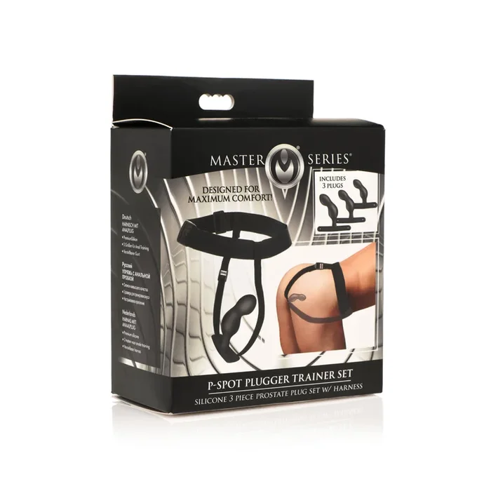 Master Series P-Spot Plugger Trainer Set Silicone 3 Piece Prostate Plug Set W/ Harness