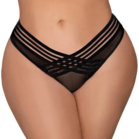 Mesh Thong w/Shadow Stripe Elastic Black 1X