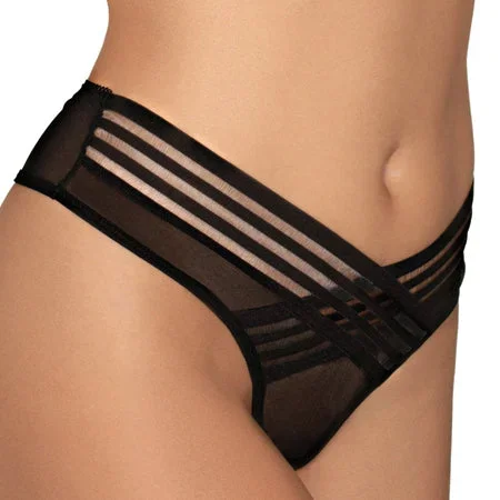 Mesh Thong w/Shadow Stripe Elastic Black XL
