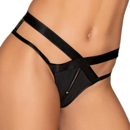 Microfiber Open Crotch Strappy Panty Black MD