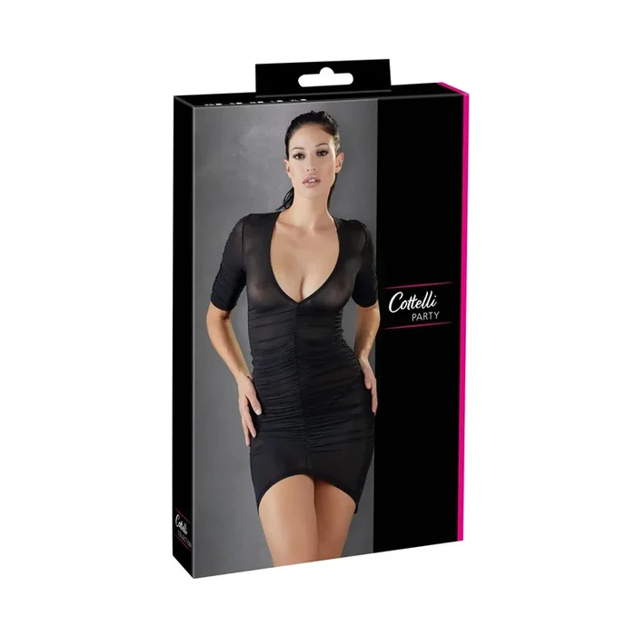 Minikleid – Halbarm & semi-transparent – Schwarz – Größe XL
