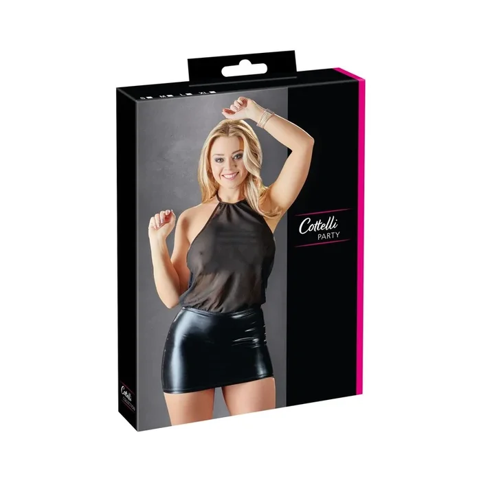 Minikleid aus Wetlook und Chiffon – Schwarz – Größe S