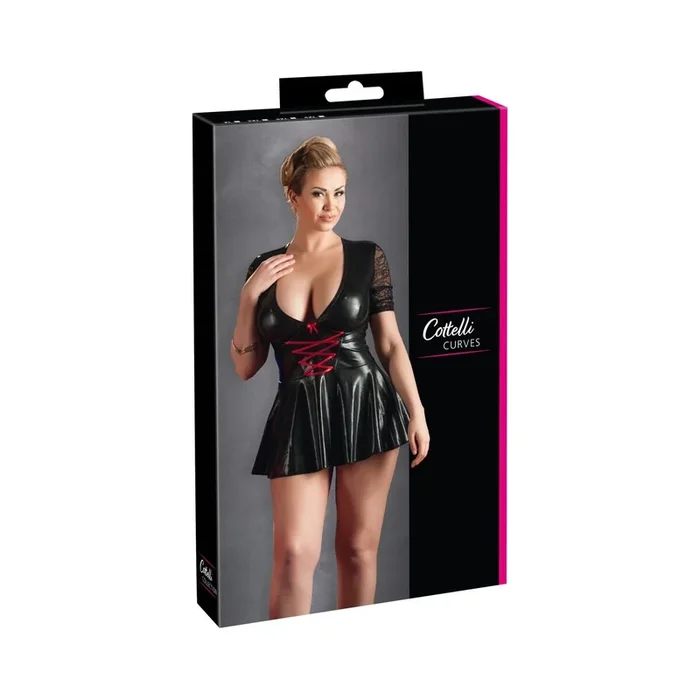 Minikleid mit roter Schnürung und Spitze – Schwarz – Größe 3XL