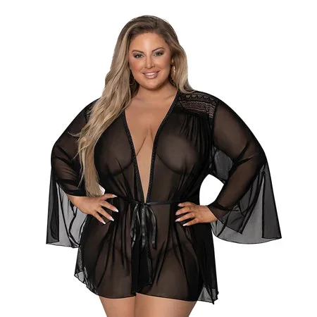 Modern Romance Flowing Short Robe Black 2X