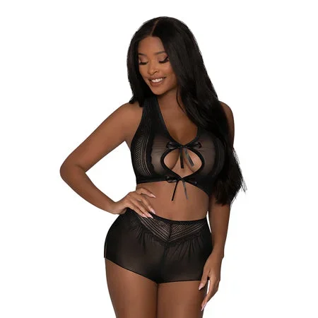 Modern Romance Tie Front Halter & Tap Pant Black S/M