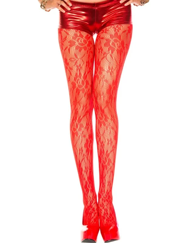 Nahtlose Spitzenstrumpfhose – Rot
