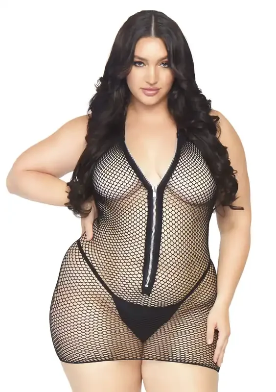 Netz-Minikleid mit Reißverschluss – Queensize