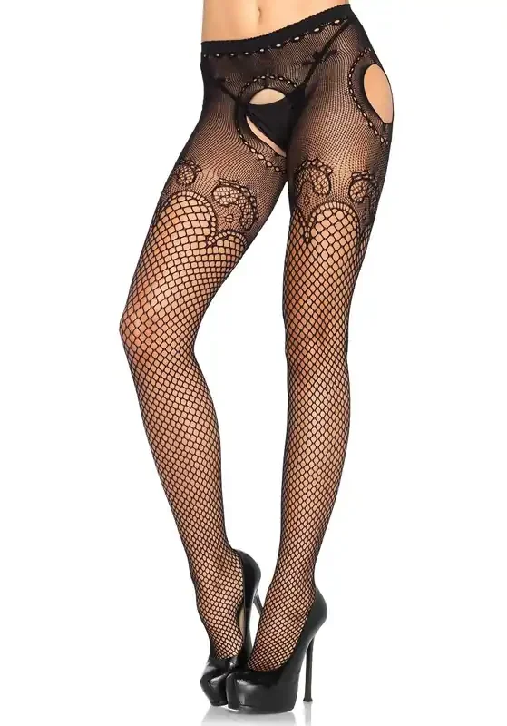 Netz-Strapsstrumpfhose mit Spitze
