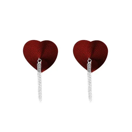 Nipplicious Dominatrix Leather Collar & Pasties w/Chain – Red