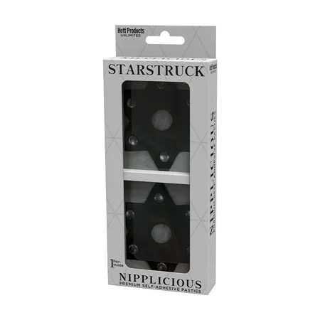 Nipplicious Starstruck Leather Pasties w/Studs & Nipple Hole – Black