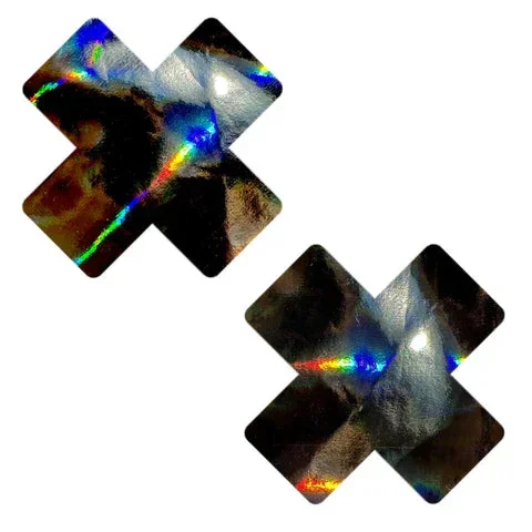 Nipztix Pasties Badass Dom Squad Holographic Black Wet Vinyl X Factor
