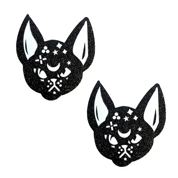 Nipztix Pasties Black Malice Glitter Weird Cat*