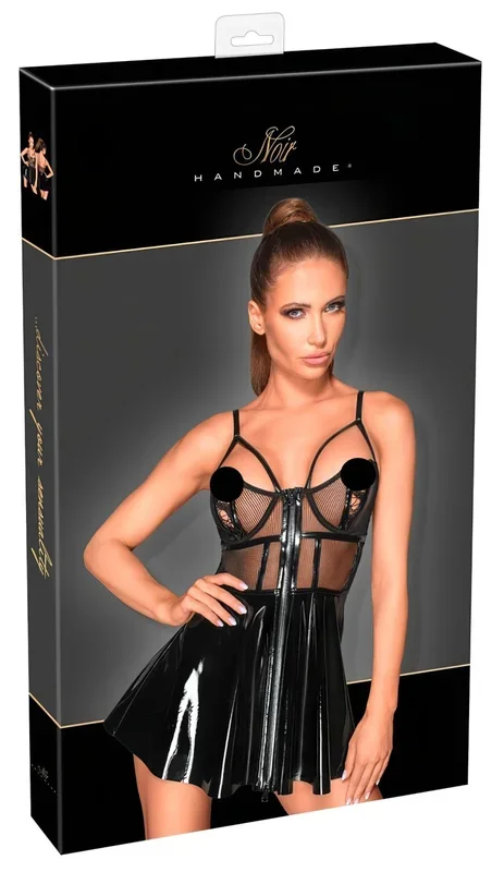 Noir – Lackkleid mit Netzdetail (Schwarz) – L