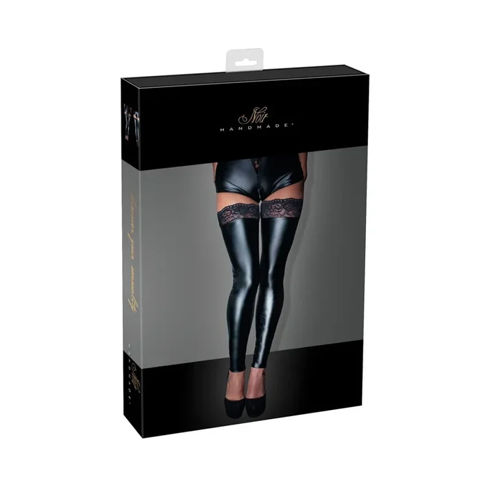 NOIR Beinstulpen aus Wetlook mit Spitzenabschluss – Schwarz – Größe S