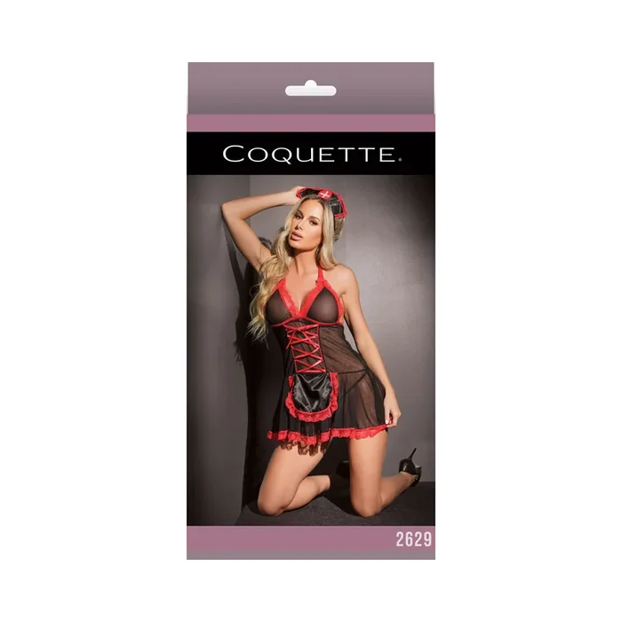 Nurse Babydoll Black & Red Os