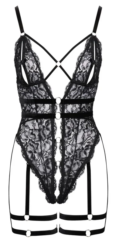 Ouvert-Body mit abnehmbarem Samt-Schenkelschmuck Cottelli LINGERIE