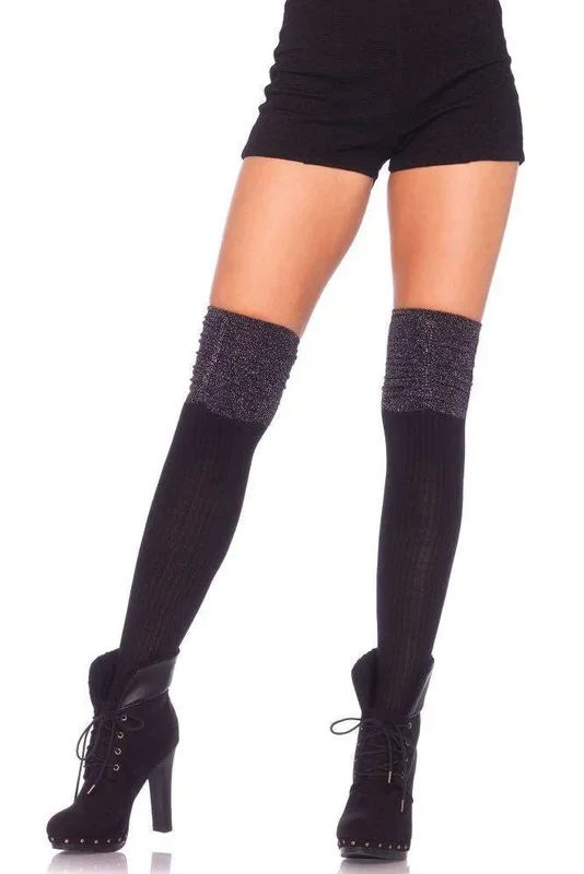 Over the Knee Socks with Slouch Top in Black/Silver