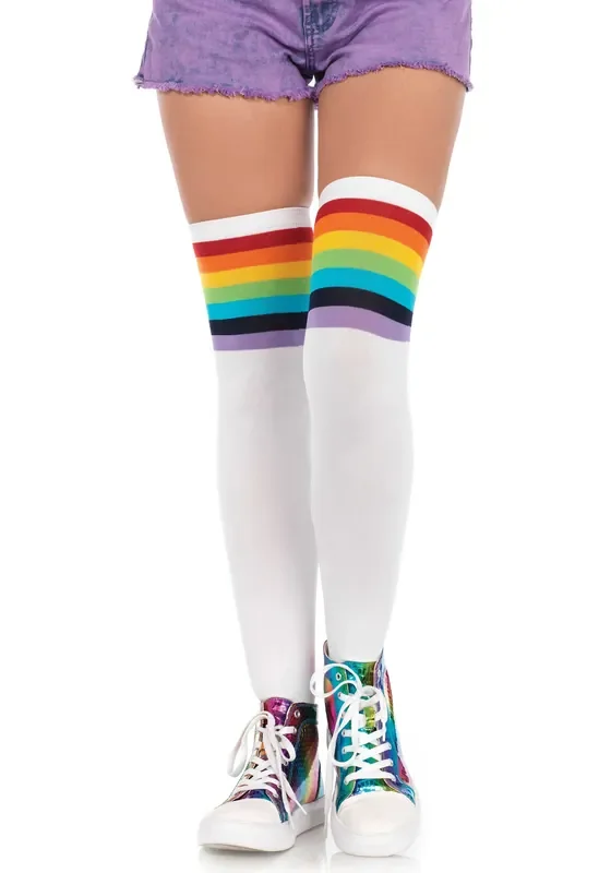 Overkneestrümpfe mit Regenbogenstreifen