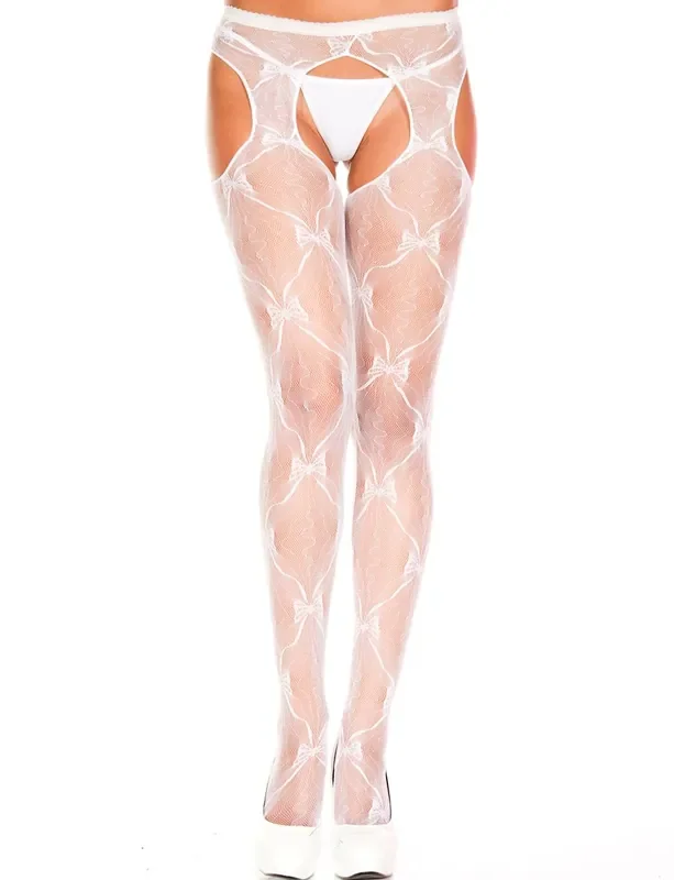 Panty mit offenem Schritt und Schleifenaufdruck – Weiß