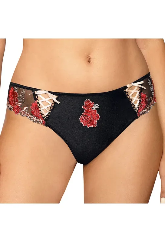 Panty mit Rosen-Bestickung schwarz