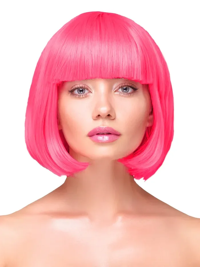 Party-Perücke – Kurzes, glattes Haar in Neonpink