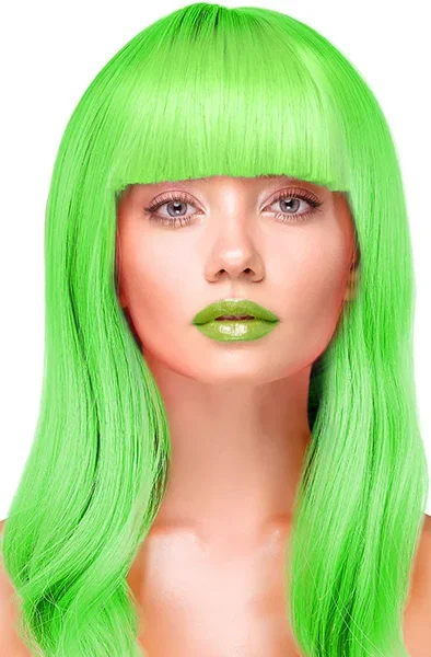 Party Perücke Lang Glattes Haar Neon Grün