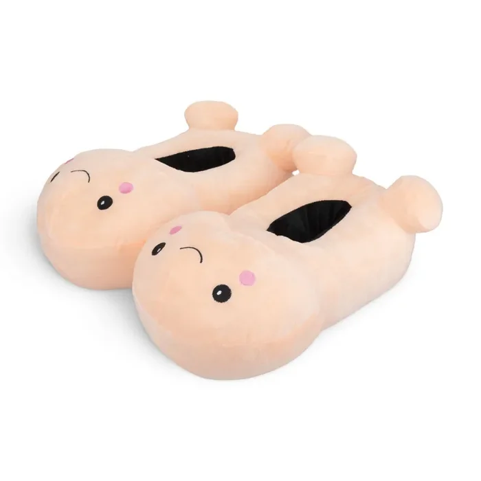 Penisförmige Hausschuhe mit Smiley-Gesicht – Beige