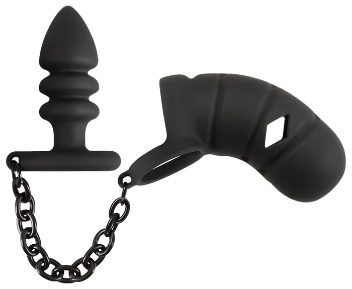 Peniskäfig „Cock cage with butt plug“ mit Analplug Black Velvets