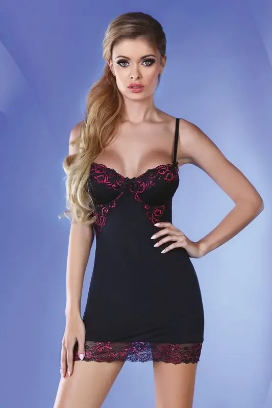Pierette Nachthemd – Schwarz/Rosa