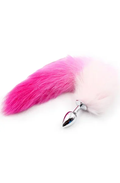 Pink & Weißer Kunstschwanz mit Edelstahl Plug S