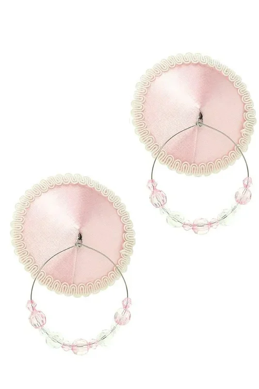 Pink Satin Round Nipple Covers with Hoops in Pink