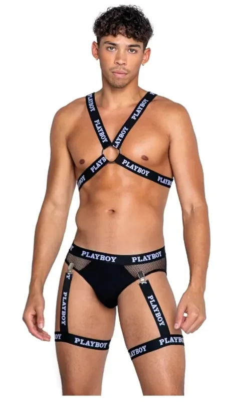 Playboy Lingerie – Herren Hosenträger-Set Dark Room – Schwarz