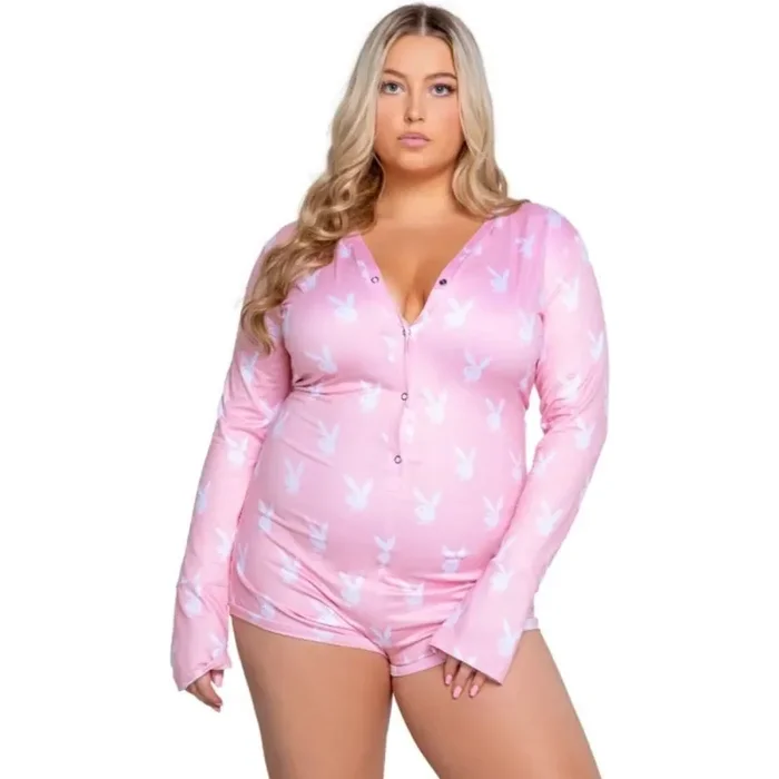 Playboy Lingerie – Slumber Bunny Curvy Onesie – Pink