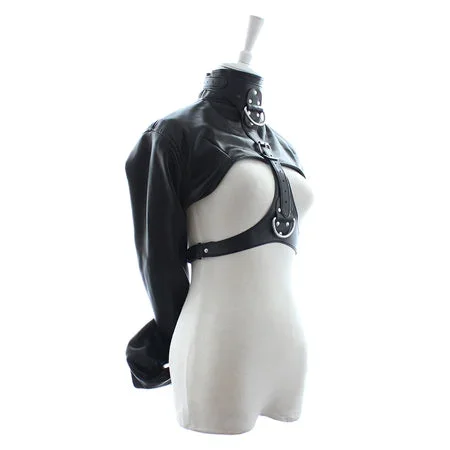 Plesur Open-Front Faux Leather Bondage Bolero-Style Straight Jacket Black