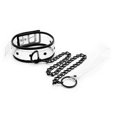 Plesur PVC Contrast-Piping D-Ring Collar & Leash Clear/Black Bag Packaging