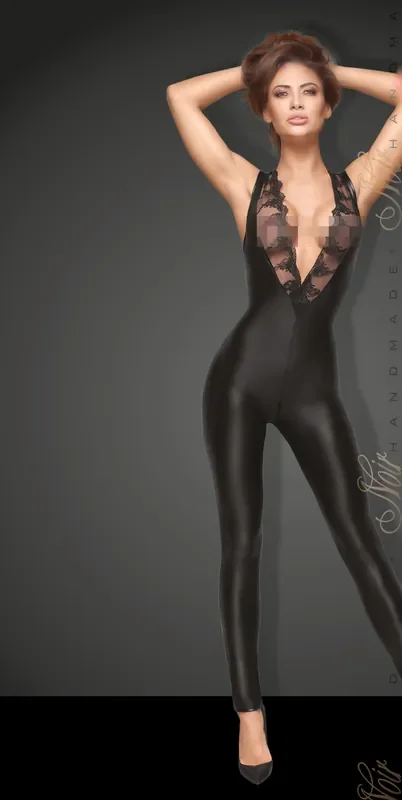 Powerwetlook Catsuit mit Spitze