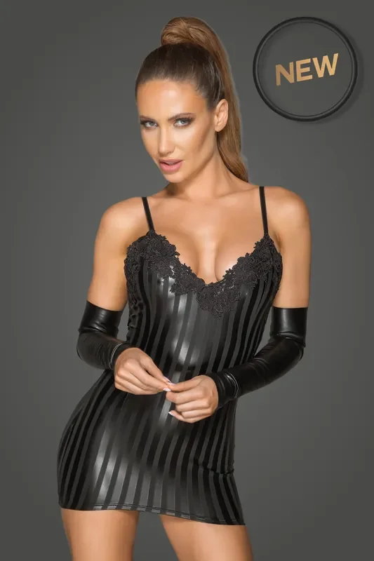 Powerwetlook Minikleid mit dekorativer Stickerei