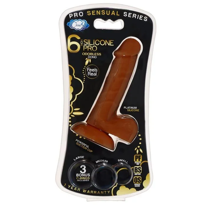 Pro Sensual Premium Silicone 6 Inch Dong With 3 Cockrings – Brown