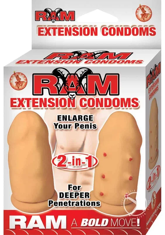 Ram Extension Condoms Latex Extender Sleeves Flesh 2 Each Per Box