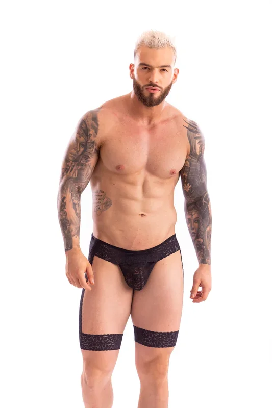 Raymond David Mens Lace Garter Thong