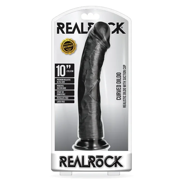 RealRock 10in Curved Dildo WSuction Blk