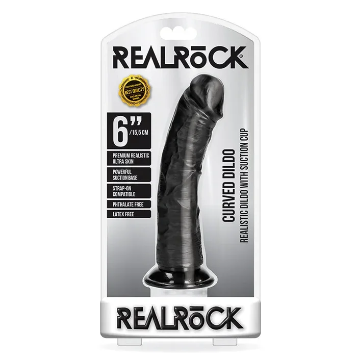 RealRock 6in Curved Dildo WSuction Black