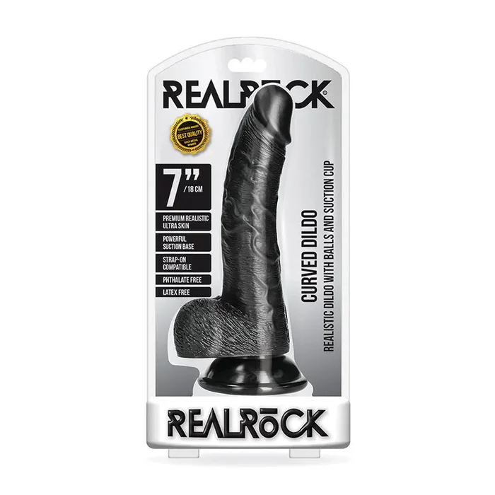 RealRock 7in Curved Dildo W/Balls Black