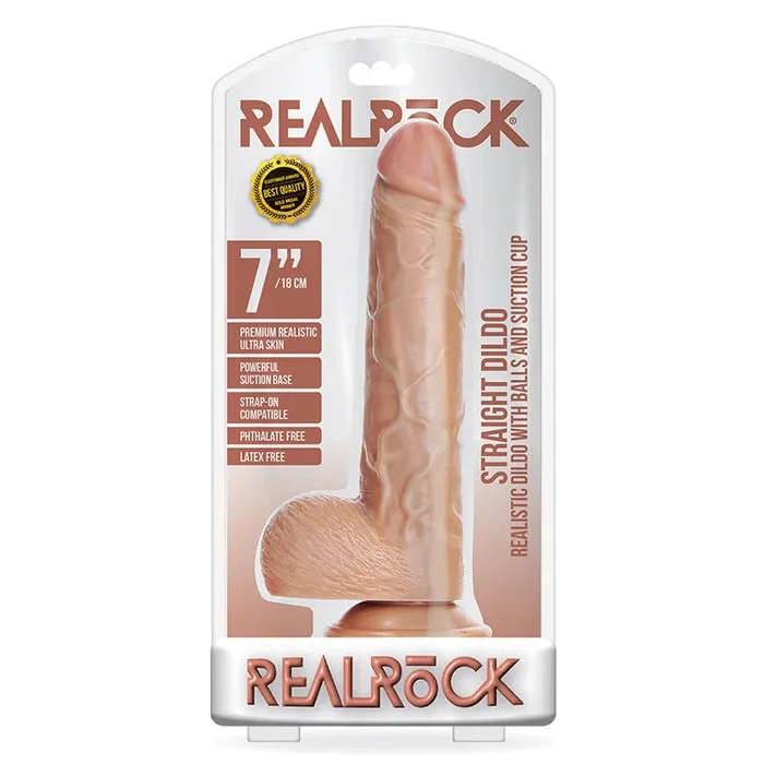 RealRock 7in Straight Dildo W/Balls Tan
