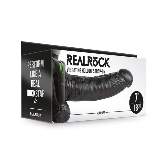 RealRock 7in VibrHollowStrapOnWBalls Blk