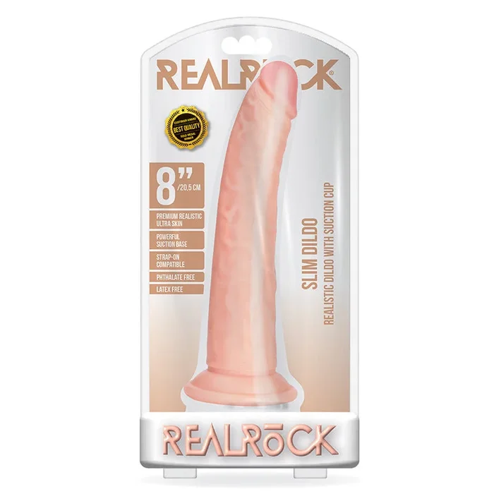 RealRock 8in Slim Dildo W/Suction Beige