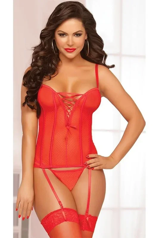 Red Fence Mesh Cami & Thong in OS