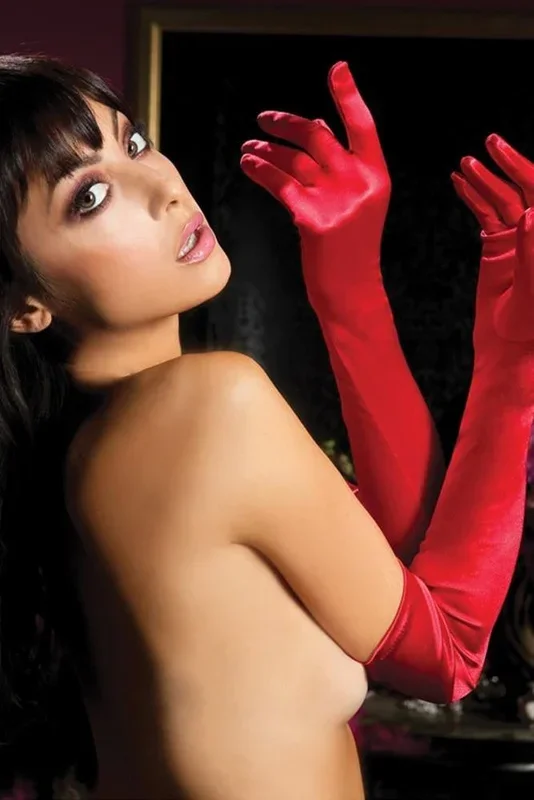 Red Satin Opera Gloves in OS
