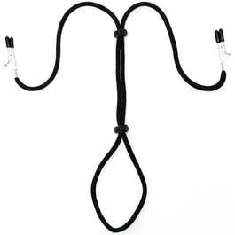Rimba – Nippelklemmen mit Penis-/Hodenkordel black