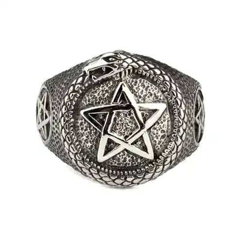 Ring ‘Pentagramm mit Schlange‘ Edelstahl
